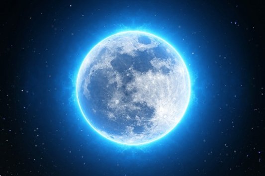 Imagen de la Luna con un brillo azul