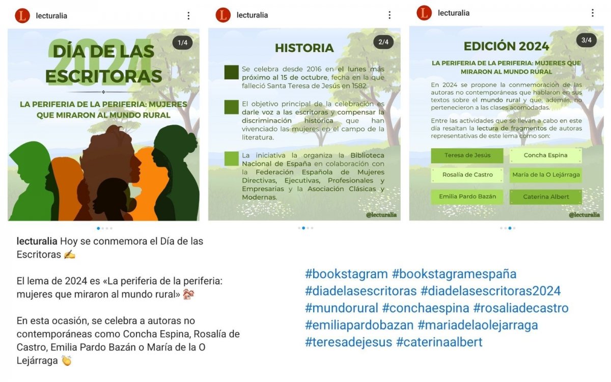 Entrada de Lecturalia en Instagram para el Día de las Escritoras