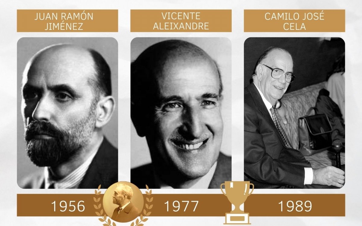 Fotografías de los ganadores del Nobel Juan Ramón Jiménez, Vicente Aleixandre y Camilo José Cela