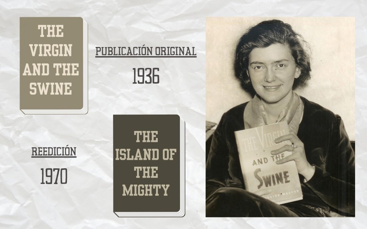 Evangeline Walton con la publicación original y la reeditada