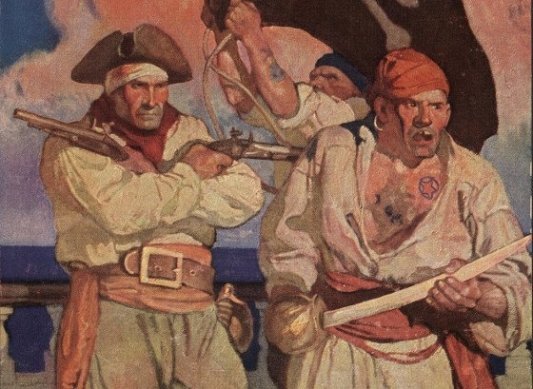Dos piratas de la portada de La isla del tesoro.
